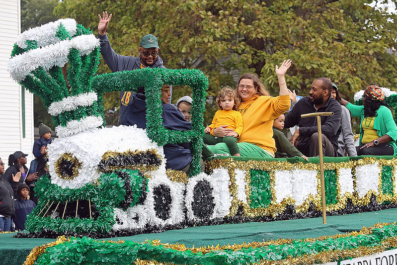 train decorated homecoming float