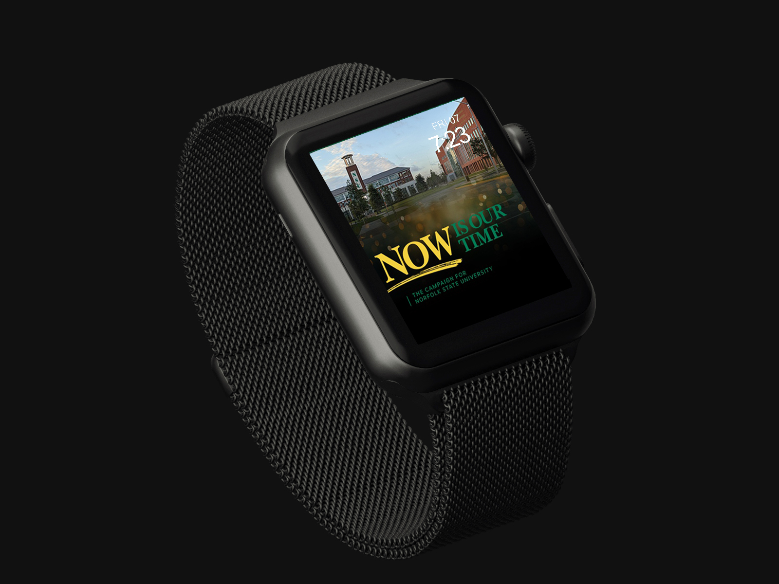 Smartwatch graphic for 'Now Is Our Time' campaign