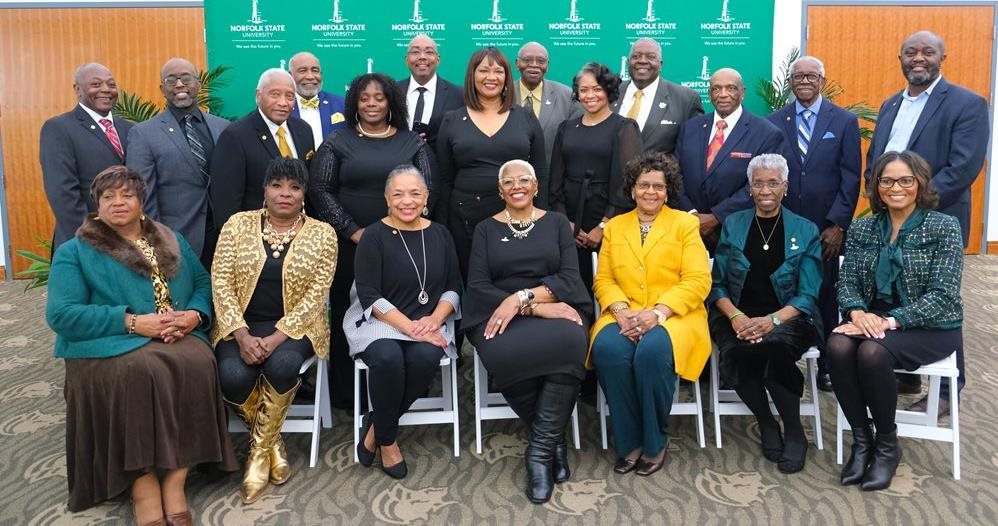 Picture of inductees with President Adams-Gaston. Names in caption.