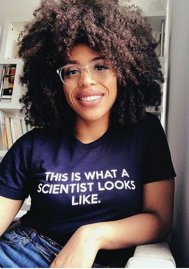korie grayson in photo. her t-shirt says This is what a scientist looks like