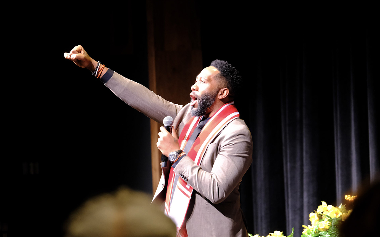 Ndaba Mandela speaking to the NSU community