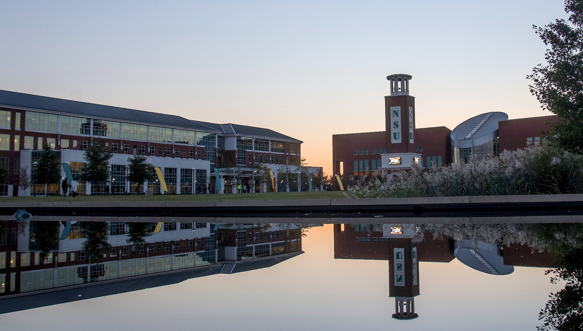 evening photo of the NSU campus quad