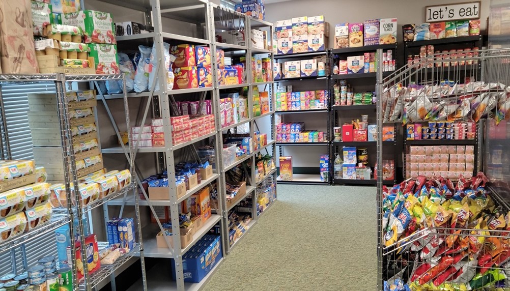 NSU Spartan Pantry Photo - displaying food and supplies on shelves.