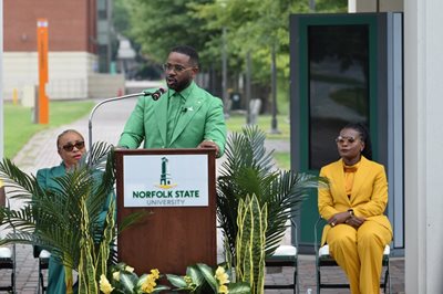 Devin Henry speaking at the naming ceremony
