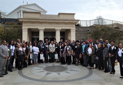 NSU students, administrators, and staff gather before entering the Virginia Capitol building.