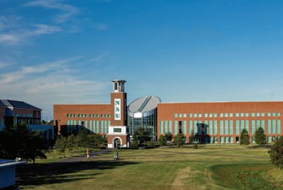 nsu quad showing the tower, nursing building and library