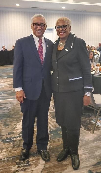 Dr Javaune Adams-Gaston and Congressman Bobby Scott at a Hampton Roads Chamber Regional event.