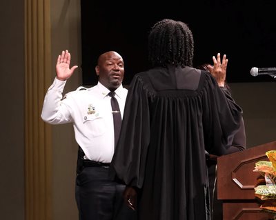 NSUPD Chief Covington is sworn in during a ceremony on Sept. 27, 2022.