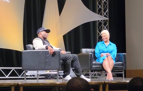 Chalemagne the god talking to students at NSU MCJR Week 2022