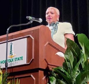 Dr. Javaune Adams-Gaston at the McDemmond Celebration of Life Ceremony